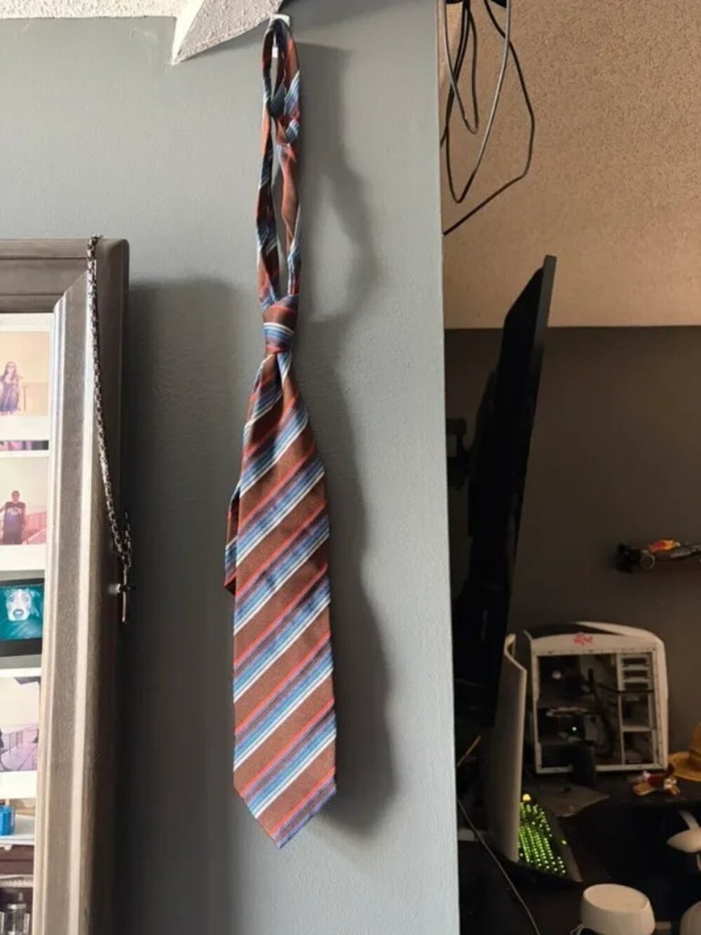 Massimo Bizzocchi Brown Blue Orange Striped Silk Tie